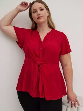 torrid Bright Red Tie-Front V-Neck Tunic